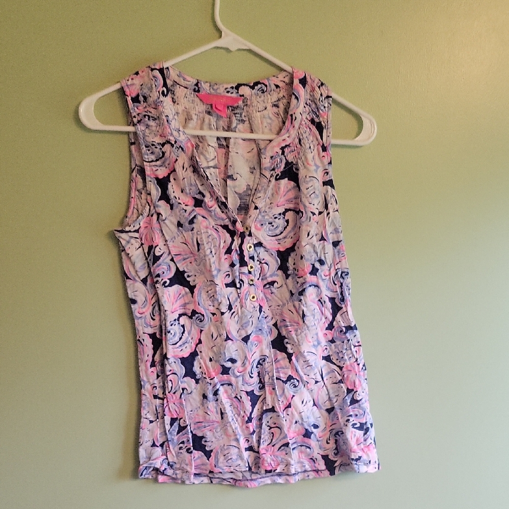 Lilly Pulitzer Pink and Black Floral Tank Top